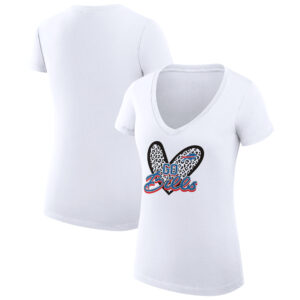 Women's G-III 4Her by Carl Banks White Buffalo Bills Leopard Heart Fitted V-Neck T-Shirt