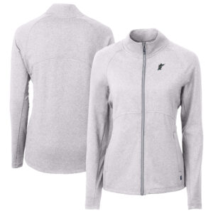 Women's Cutter & Buck  Heather Gray Florida Marlins Cooperstown Collection Adapt Eco Knit Hybrid Recycled Full-Zip Jacket