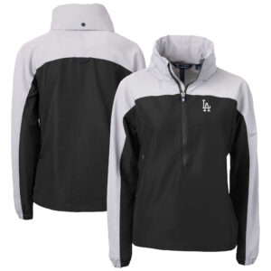 Women's Cutter & Buck Black Los Angeles Dodgers  Charter Eco Recycled Half-Zip Anorak Jacket