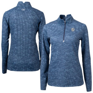 Women's Cutter & Buck Navy New York Yankees Traverse Camo Print Stretch Quarter-Zip Pullover Top
