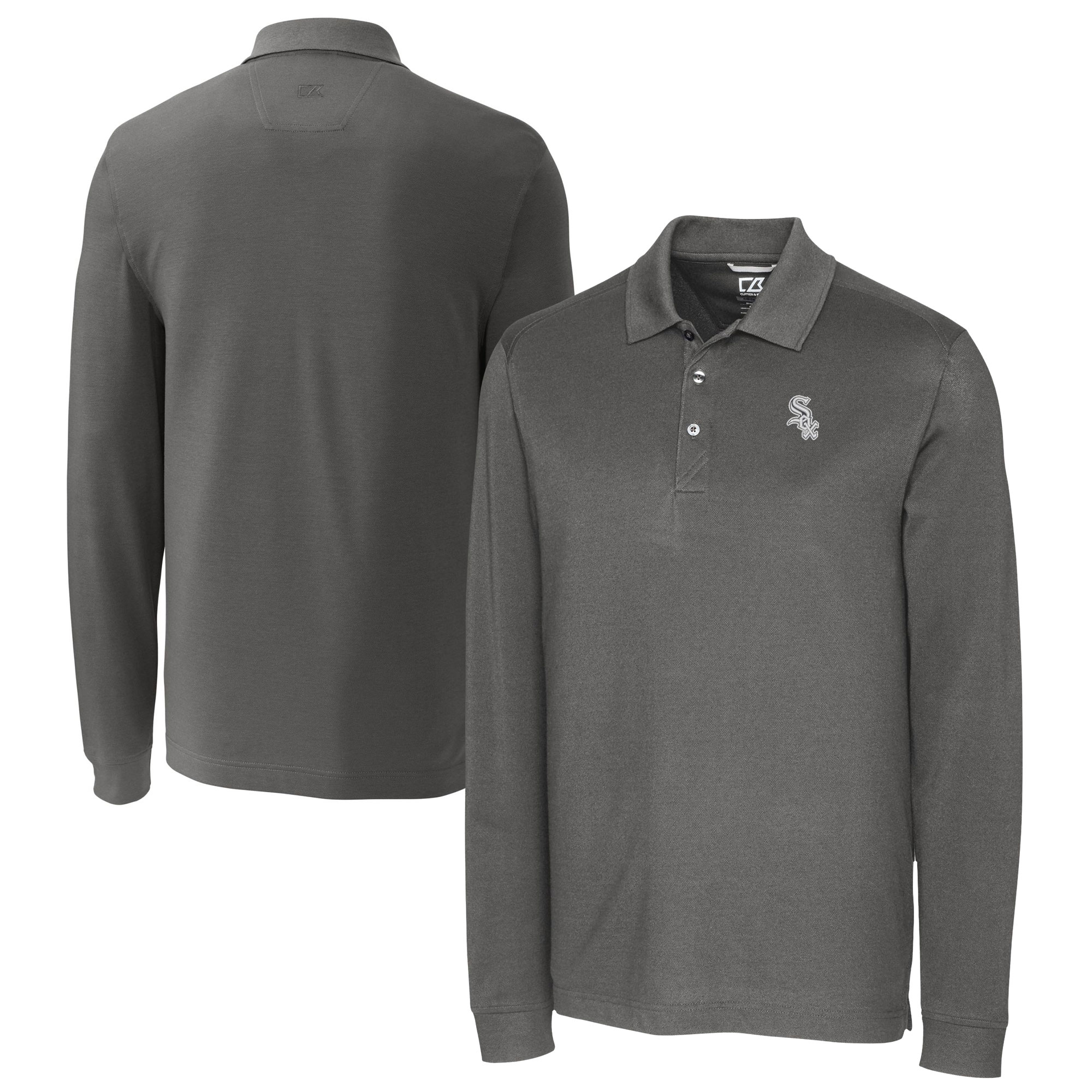 Men's Cutter & Buck Gray Chicago White Sox Big & Tall DryTec Advantage Tri-Blend Pique Long Sleeve Polo - Image 5