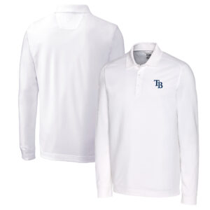 Men's Cutter & Buck White Tampa Bay Rays Big & Tall Advantage Eco Pique DryTec Tri-Blend Long Sleeve Polo