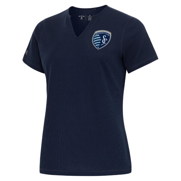 Women's Antigua Navy Sporting Kansas City Traveler Notch Neck T-Shirt