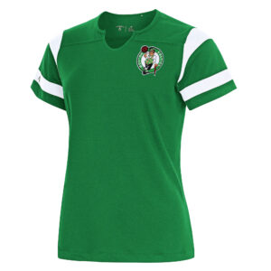 Women's Antigua Kelly Green Boston Celtics Encounter Short Sleeve Notch Neck Top
