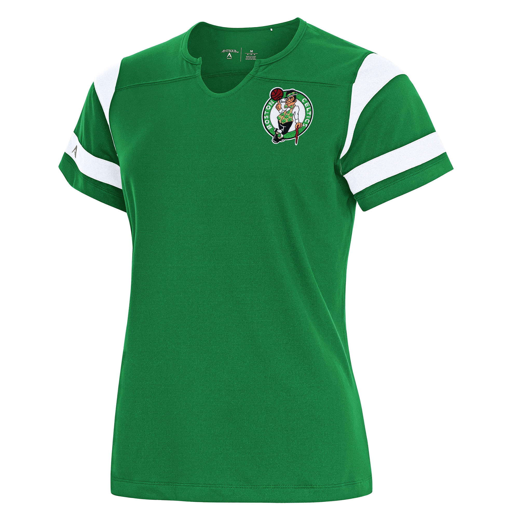 Women's Antigua Kelly Green Boston Celtics Encounter Short Sleeve Notch Neck Top