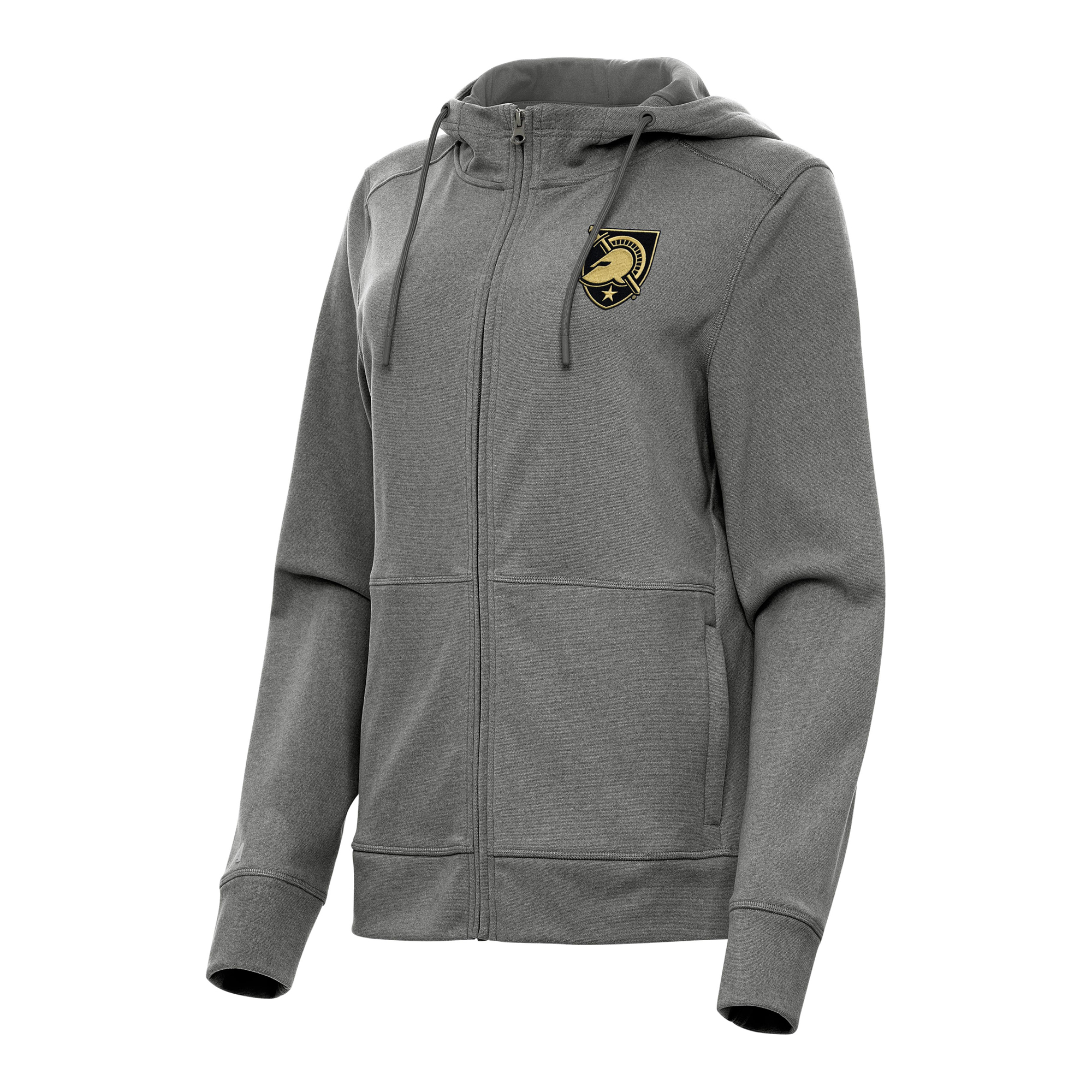 Women's Antigua Heather Black Army Black Knights Seeker Full-Zip Hoodie