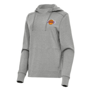 Women's Antigua Heather Gray Los Angeles Lakers Justice Pullover Hoodie
