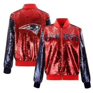 Women's Cuce Red/Navy New England Patriots Two-Tone Sequin Full-Zip Jacket