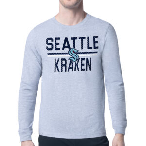 Men's Starter Heather Gray Seattle Kraken Mesh Look Team Name Logo Long Sleeve T-Shirt