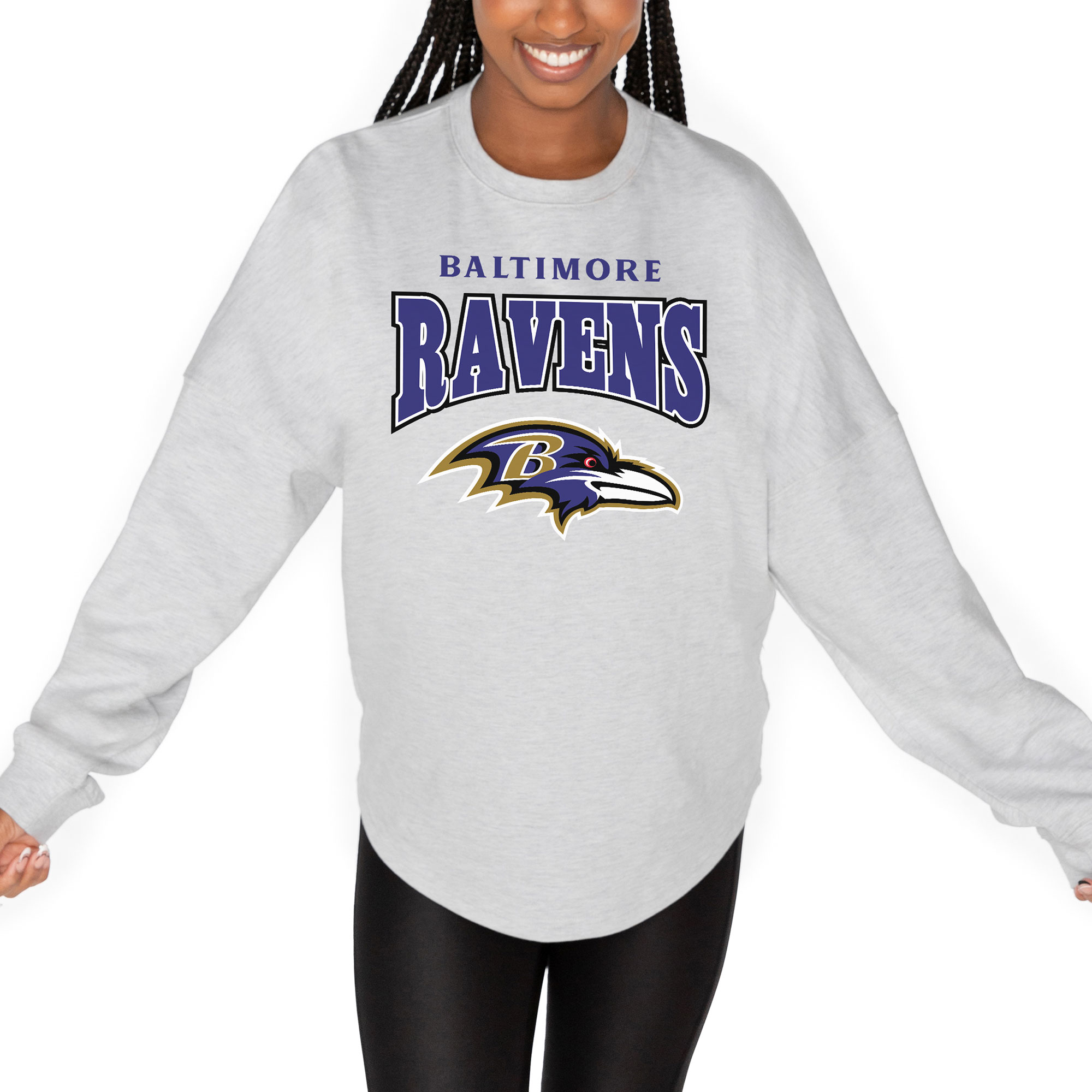 Women's Gameday Couture Ash Baltimore Ravens French Terry Pullover Sweatshirt