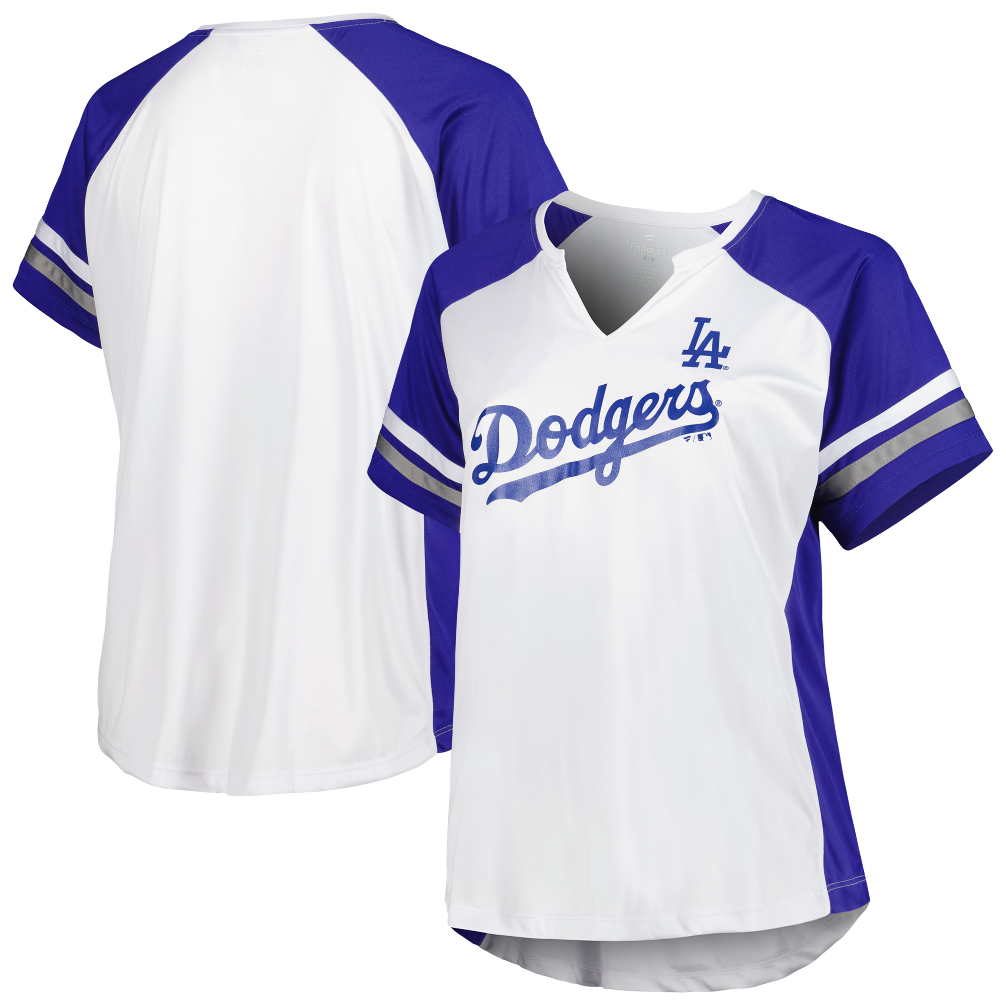 Women's White/Royal Los Angeles Dodgers Plus Size Notch Neck T-Shirt
