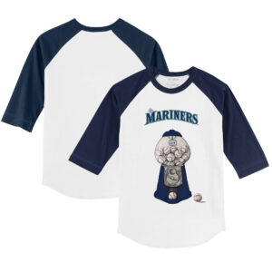 Infant Tiny Turnip White/Navy Seattle Mariners Gumball Machine Raglan 3/4 Sleeve T-Shirt