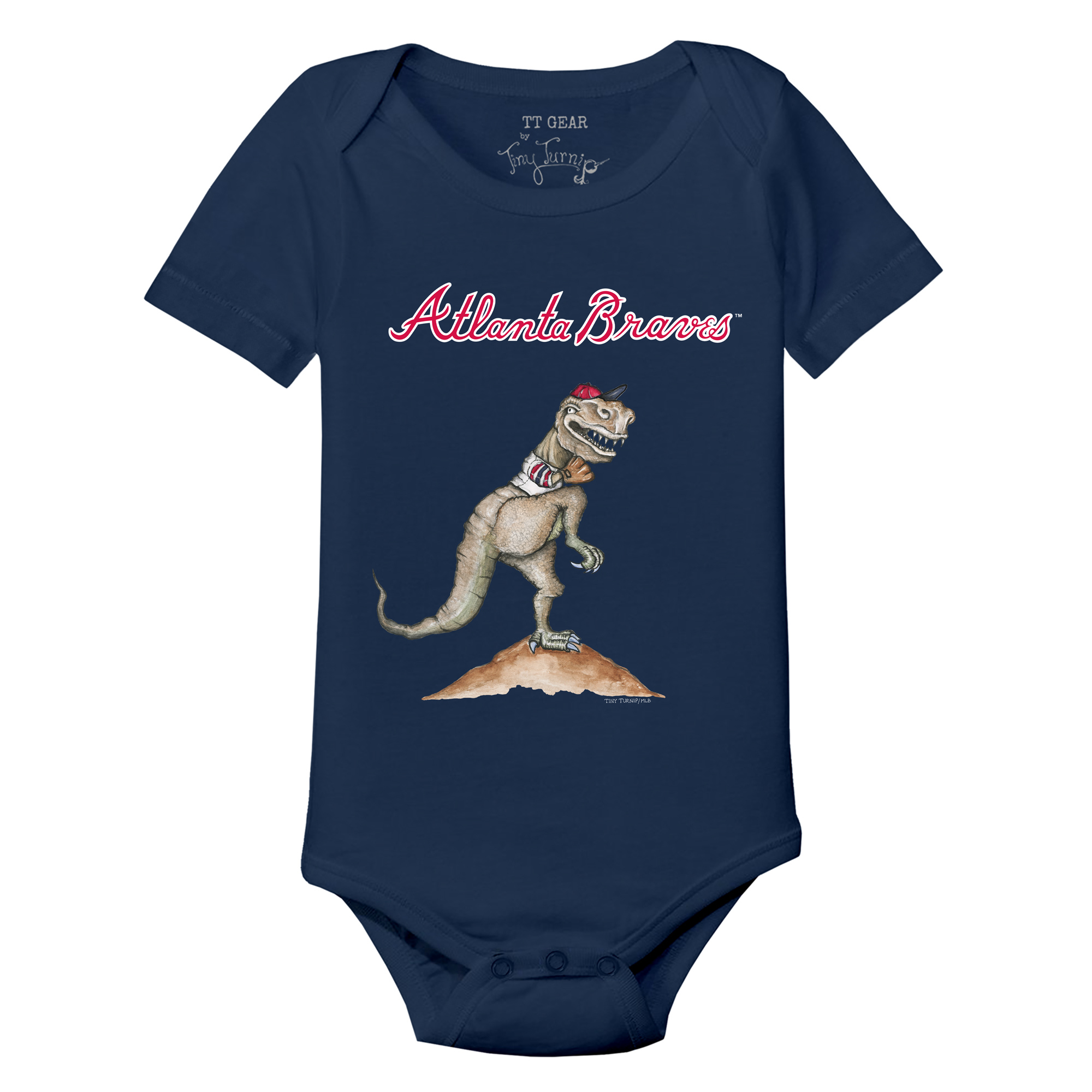 Infant Tiny Turnip Navy Atlanta Braves TT Rex Bodysuit - Image 3