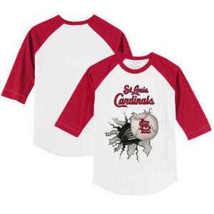 Youth Tiny Turnip White/Red St. Louis Cardinals Baseball Tear 3/4-Sleeve Raglan T-Shirt