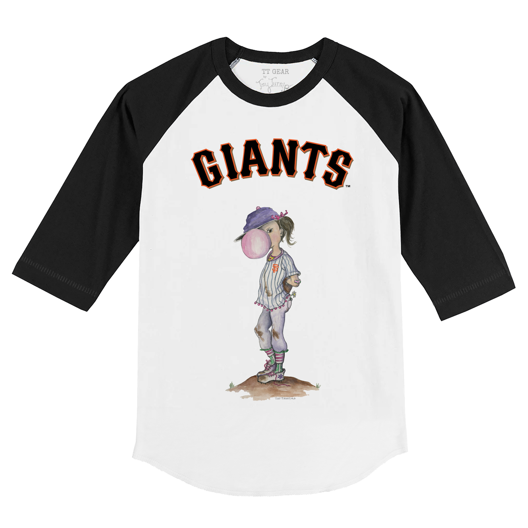 Youth Tiny Turnip White/Black San Francisco Giants Bubbles 3/4-Sleeve Raglan T-Shirt - Image 3
