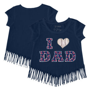 Girls Youth Tiny Turnip Navy Cleveland Guardians I Love Dad Fringe T-Shirt