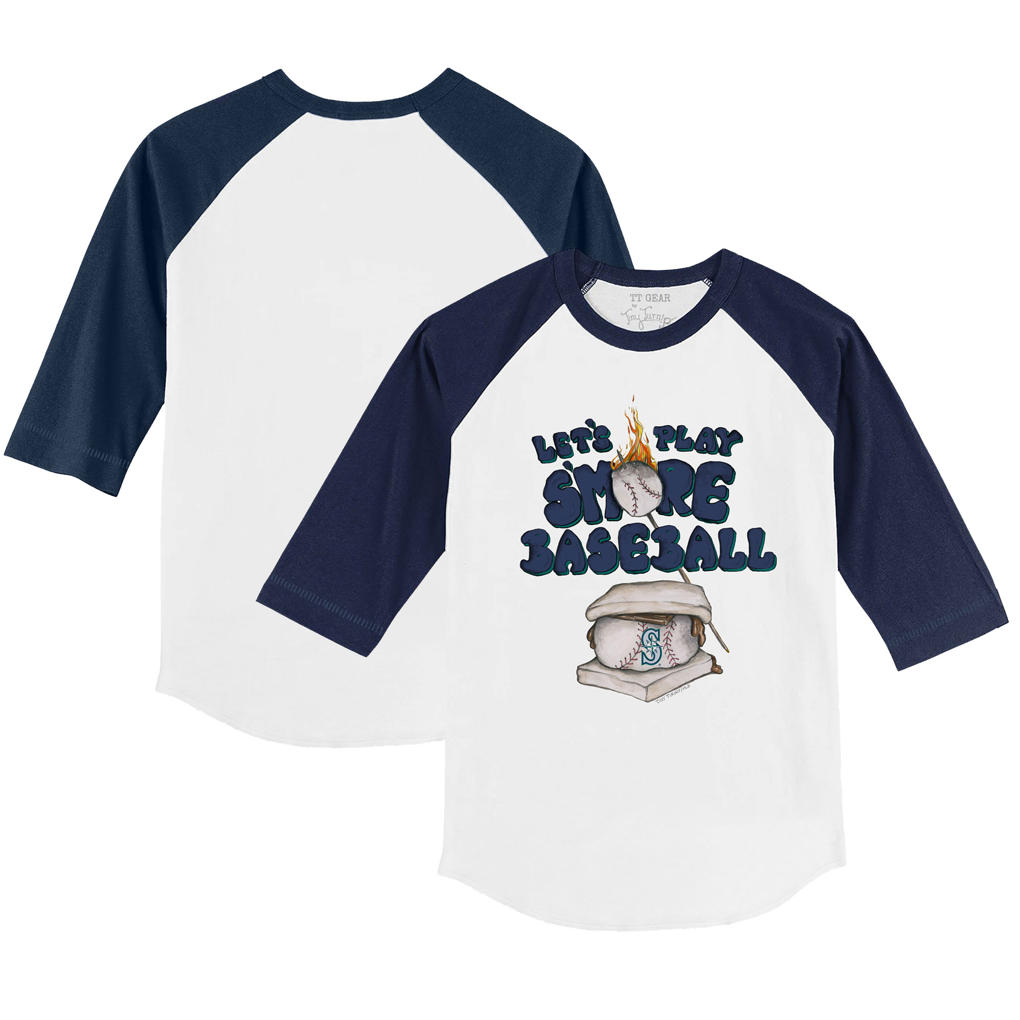 Youth Tiny Turnip White/Navy Seattle Mariners Smores 3/4-Sleeve Raglan T-Shirt - Image 5