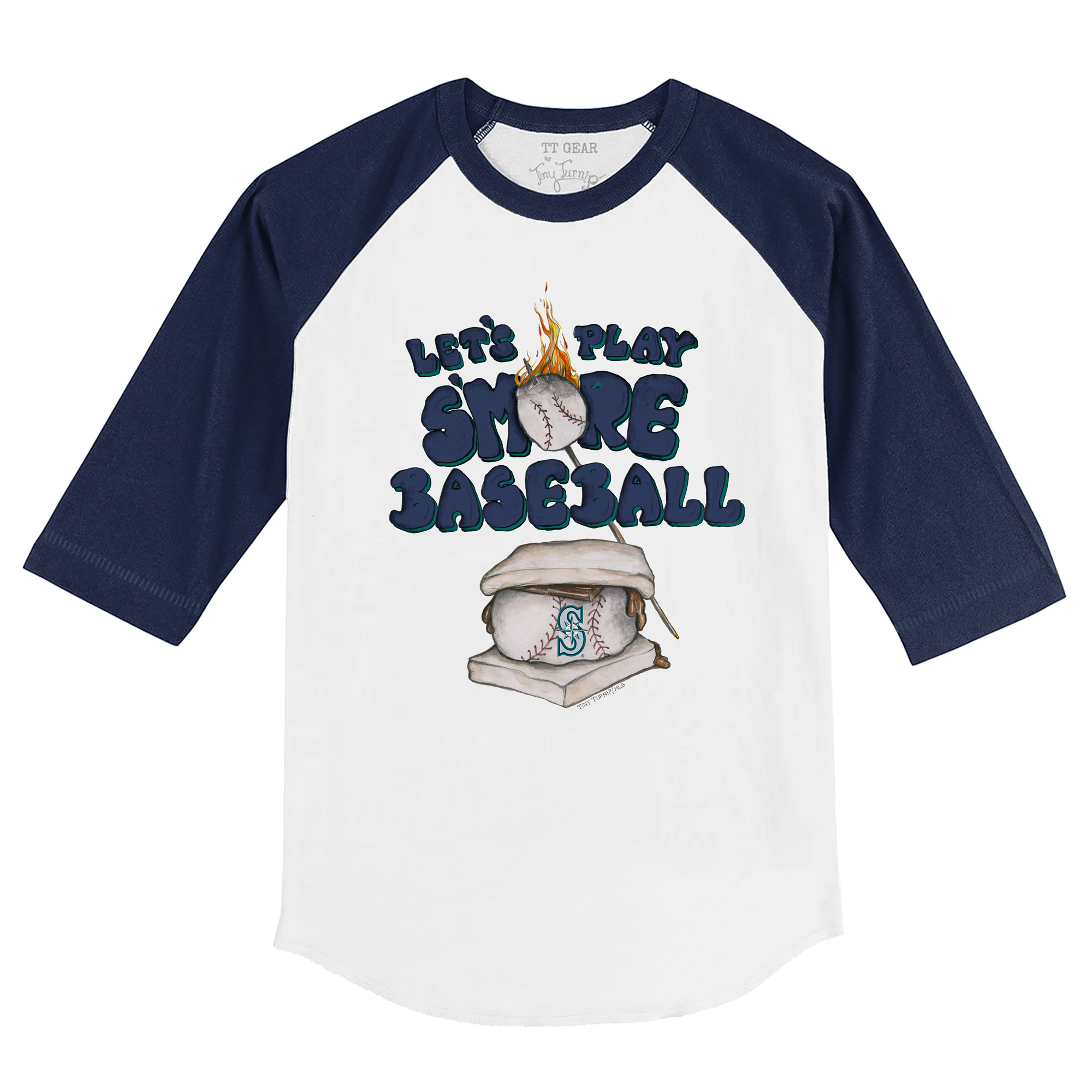 Youth Tiny Turnip White/Navy Seattle Mariners Smores 3/4-Sleeve Raglan T-Shirt - Image 3