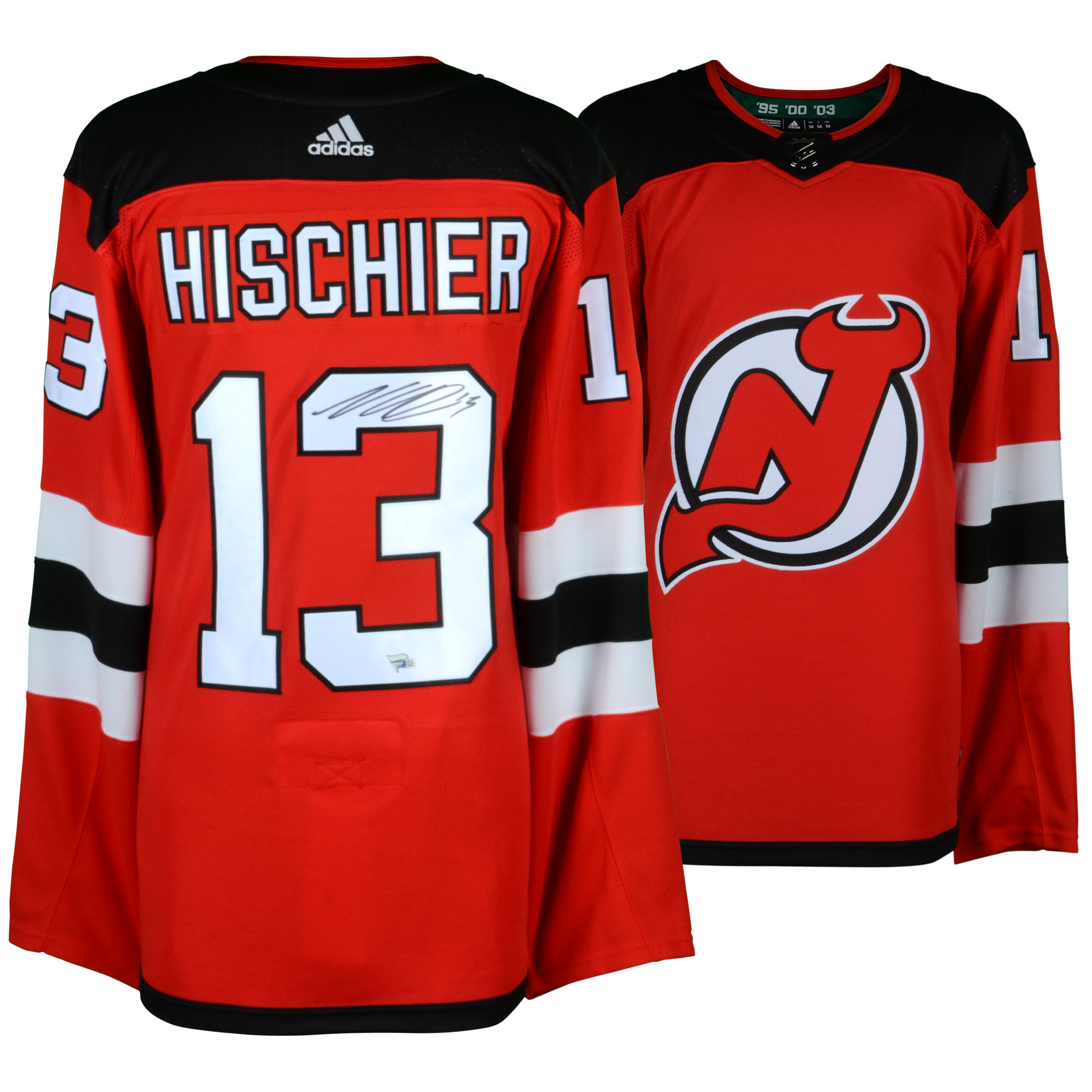 Nico Hischier New Jersey Devils Autographed Red Adidas Authentic Jersey