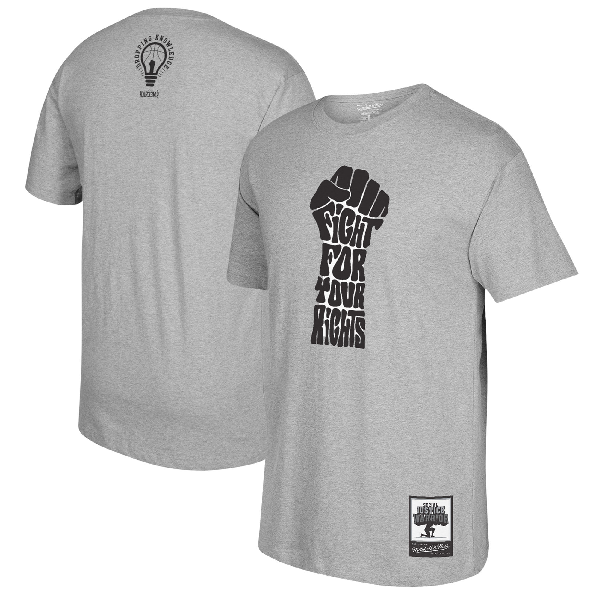 Men's Mitchell & Ness Kareem Abdul-Jabbar Gray Social Justice Warrior T-Shirt - Image 2