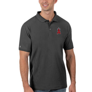 Men's Antigua Gray Los Angeles Angels Legacy Pique Polo
