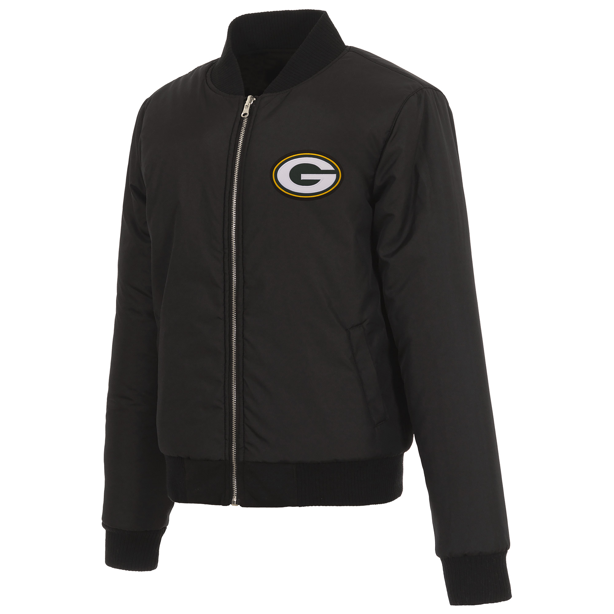 Women's JH Design Black Green Bay Packers Reversible Fleece Full-Zip Jacket - Image 4