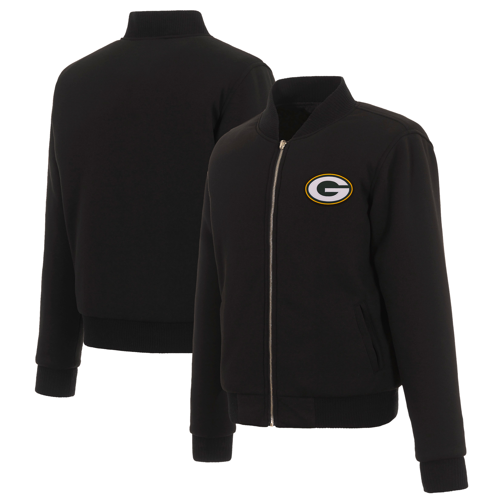 Women's JH Design Black Green Bay Packers Reversible Fleece Full-Zip Jacket