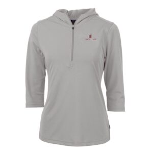 Women's Cutter & Buck Silver Santa Clara Broncos Virtue Eco Pique Half-Zip 3/4 Sleeve Pullover Hoodie