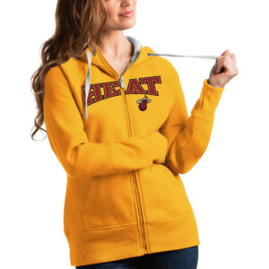 Women's Antigua Gold Miami Heat Team Victory Full-Zip Hoodie
