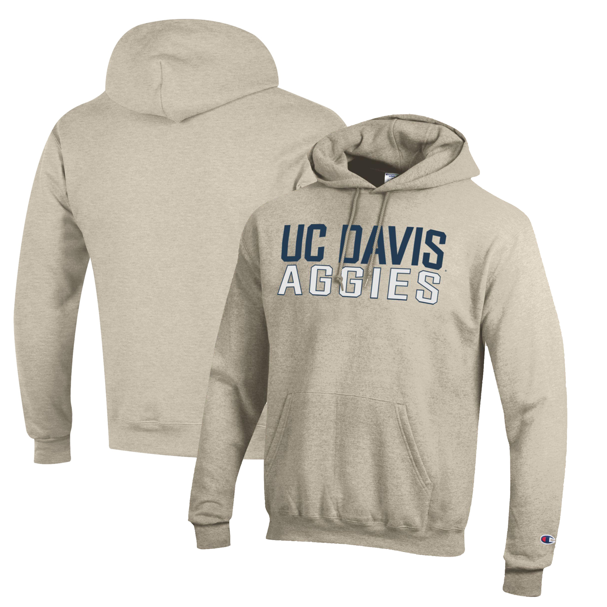 Men's Champion Oatmeal UC Davis Aggies Eco Powerblend Pullover Hoodie - Image 5