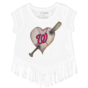 Girls Youth Tiny Turnip White Washington Nationals Heart Bat Fringe T-Shirt