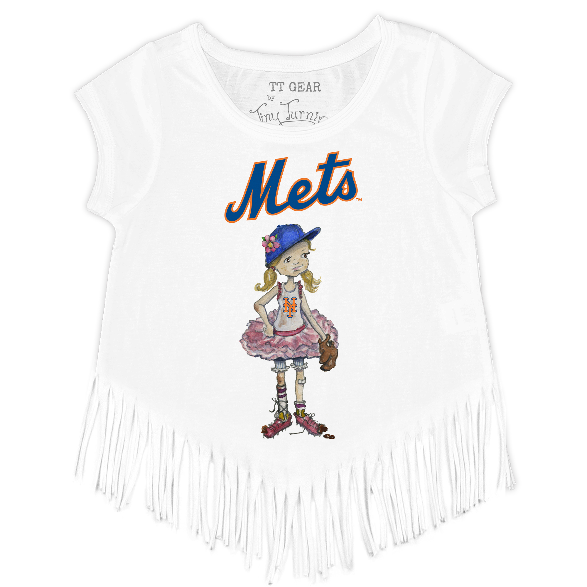 Girls Youth Tiny Turnip White New York Mets Babes Fringe T-Shirt