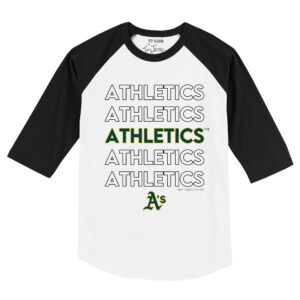 Toddler Tiny Turnip White/Black Athletics Stacked Raglan 3/4 Sleeve T-Shirt
