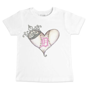 Toddler Tiny Turnip White Detroit Tigers Baseball Tiara Heart T-Shirt