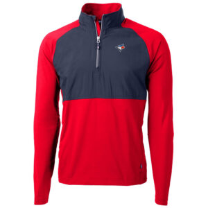 Men's Cutter & Buck Red/Navy Toronto Blue Jays Adapt Eco Knit Hybrid Recycled Quarter-Zip Pullover Jacket