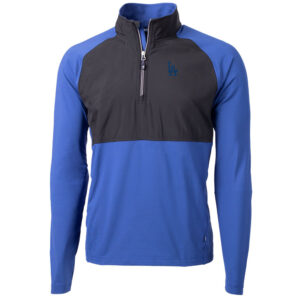 Men's Cutter & Buck Royal/Black Los Angeles Dodgers Adapt Eco Knit Hybrid Recycled Quarter-Zip Pullover Jacket