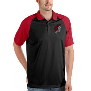 Men's Antigua Black Portland Trail Blazers Nova Raglan Polo