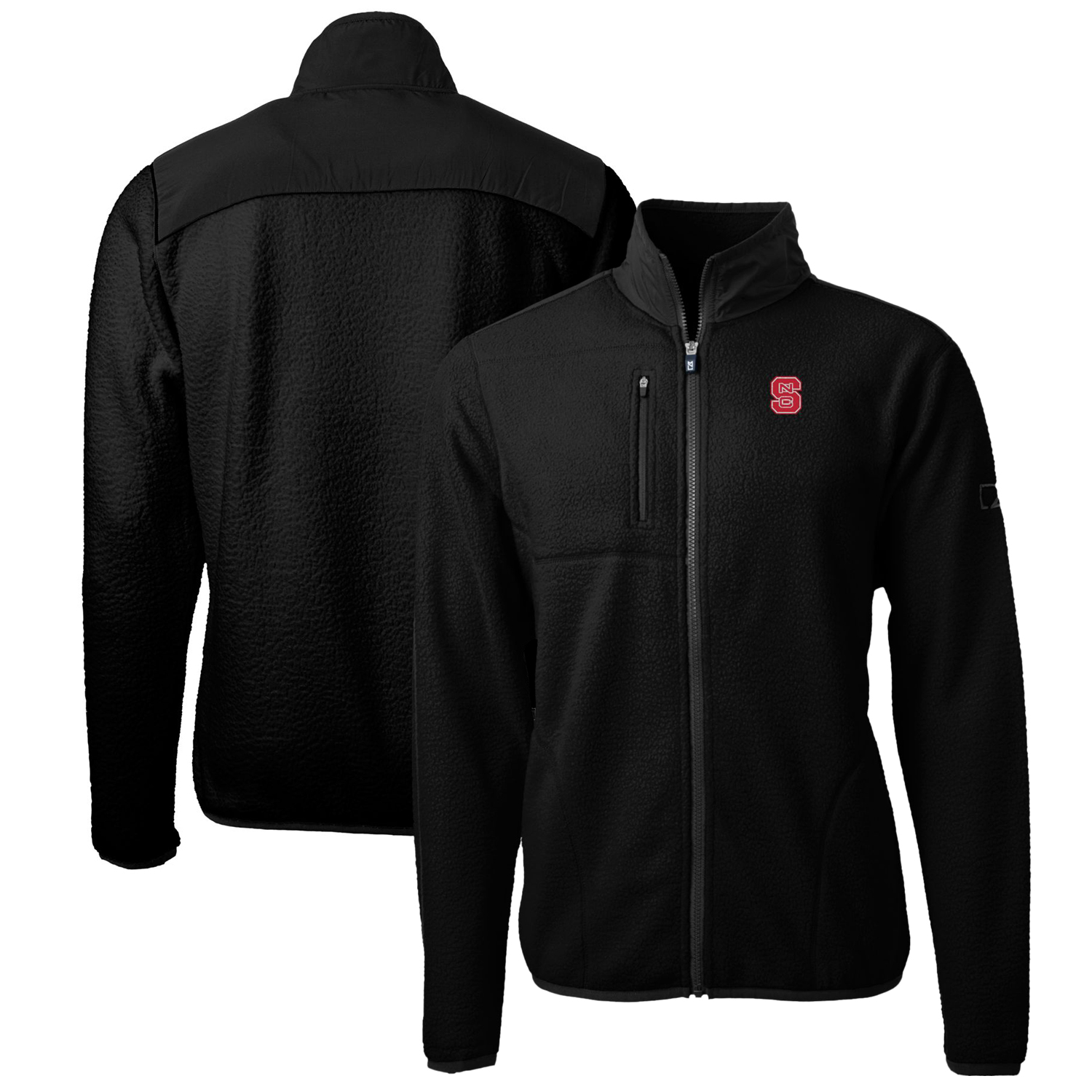 Men's Cutter & Buck Black NC State Wolfpack Big & Tall Cascade Eco Sherpa Fleece Full-Zip Jacket - Image 5