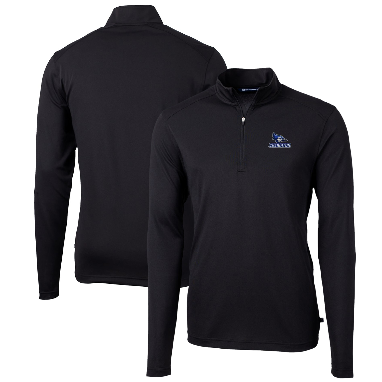 Men's Cutter & Buck Black Creighton Bluejays Big & Tall Virtue Eco Pique Recycled Quarter-Zip Pullover Top - Image 2