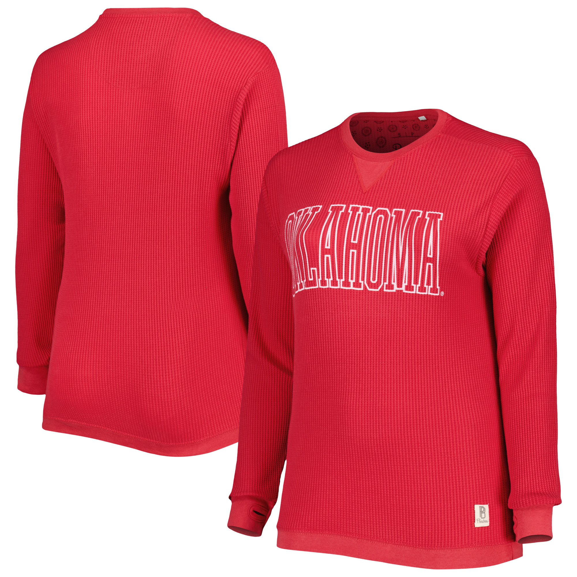 Women's Pressbox Crimson Oklahoma Sooners Surf Plus Size Southlawn Waffle-Knit Thermal Tri-Blend Long Sleeve T-Shirt - Image 2