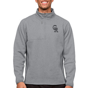 Men's Antigua Heathered Gray Colorado Rockies Course Quarter-Zip Pullover Top