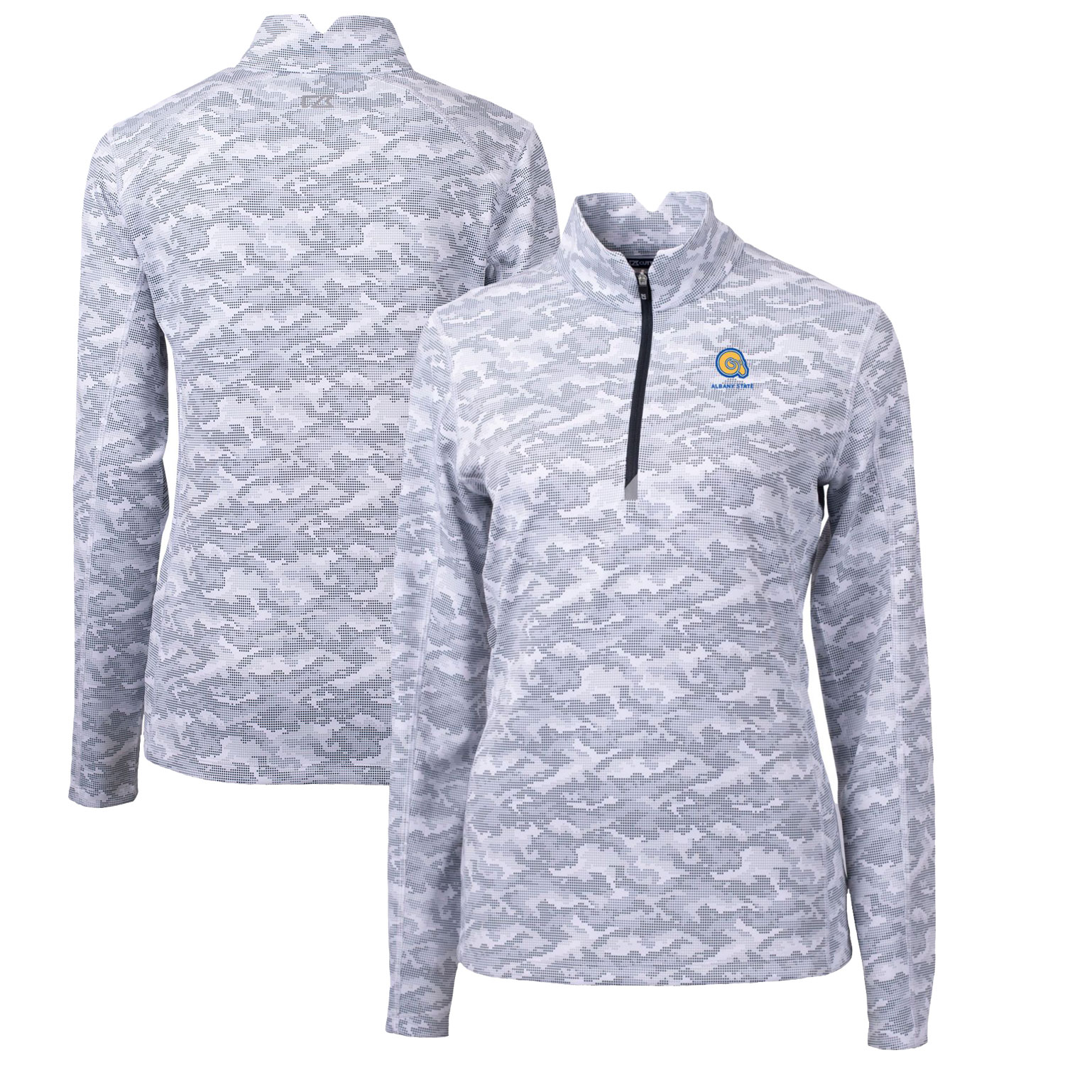 Women's Cutter & Buck Charcoal Albany State Golden Rams Traverse Camo Quarter-Zip Pullover Top - Image 2