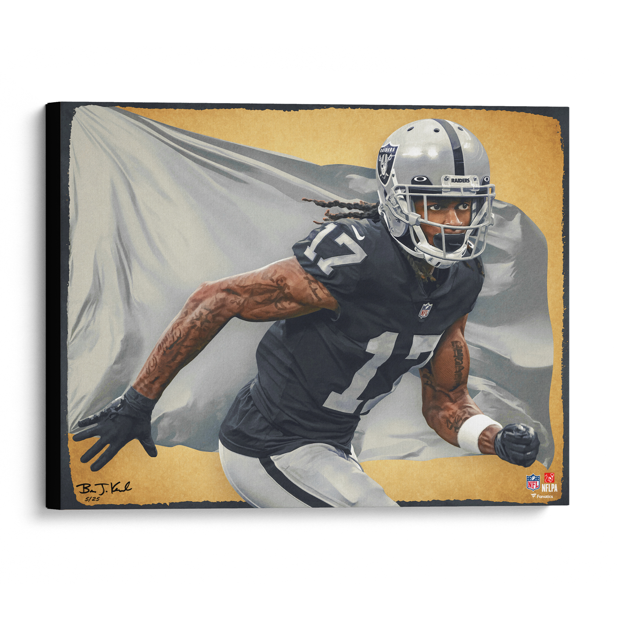 Davante Adams Las Vegas Raiders Stretched 20" x 24" Canvas Giclee Print - Designed and Signed by Artist Brian Konnick - Limited Edition of 25