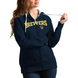 Women's Antigua Navy Milwaukee Brewers Team Logo Victory Full-Zip Hoodie