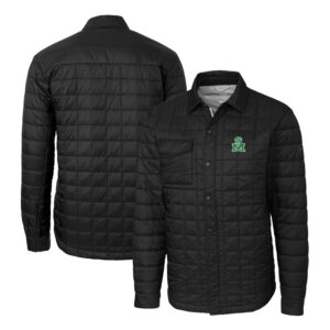 Men's Cutter & Buck Black Marshall Thundering Herd Team Logo Big & Tall Rainier PrimaLoft Eco Insulated Quilted Button-Up Shacket