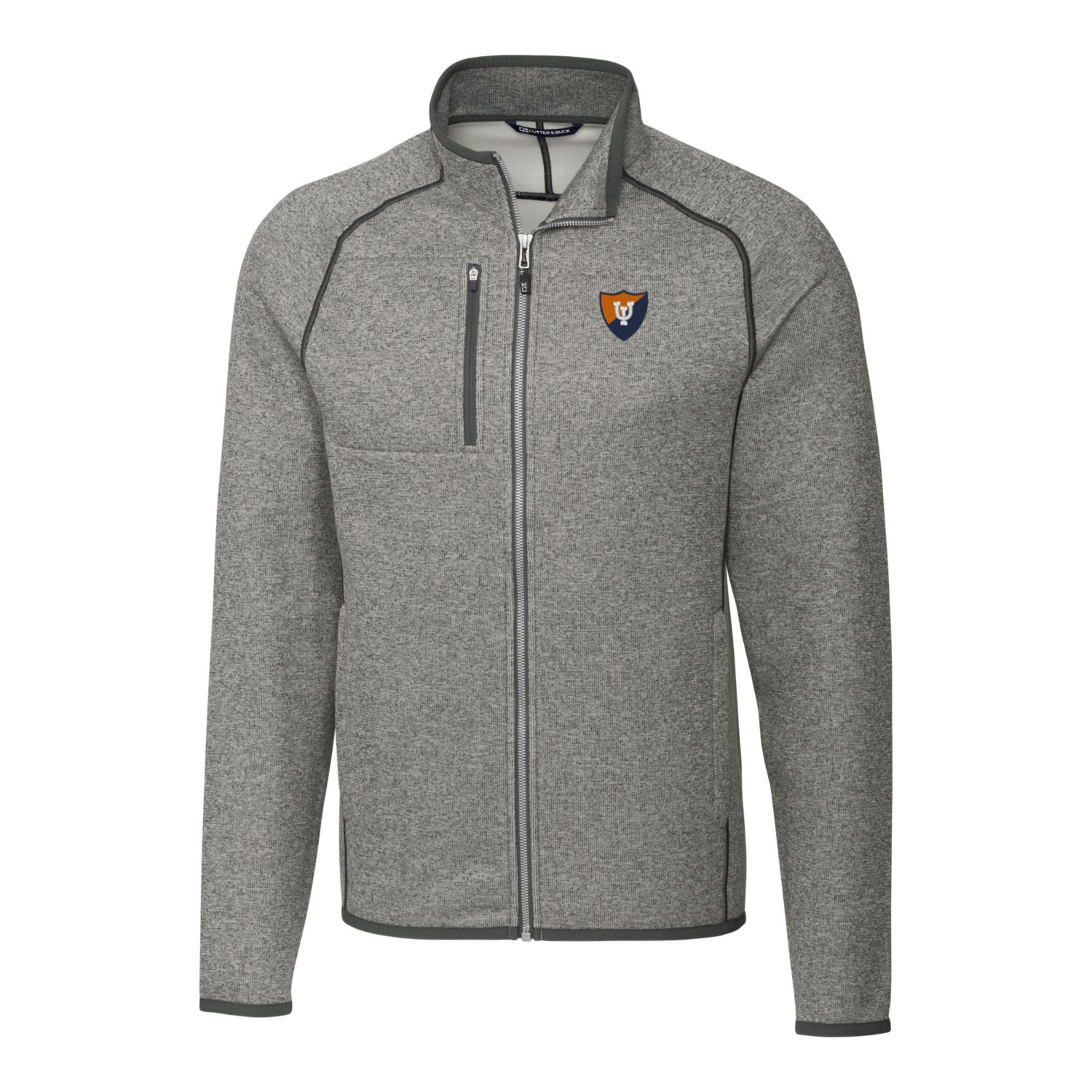 Men's Cutter & Buck Heather Gray Illinois Fighting Illini Mainsail Sweater-Knit Full-Zip Jacket - Image 3