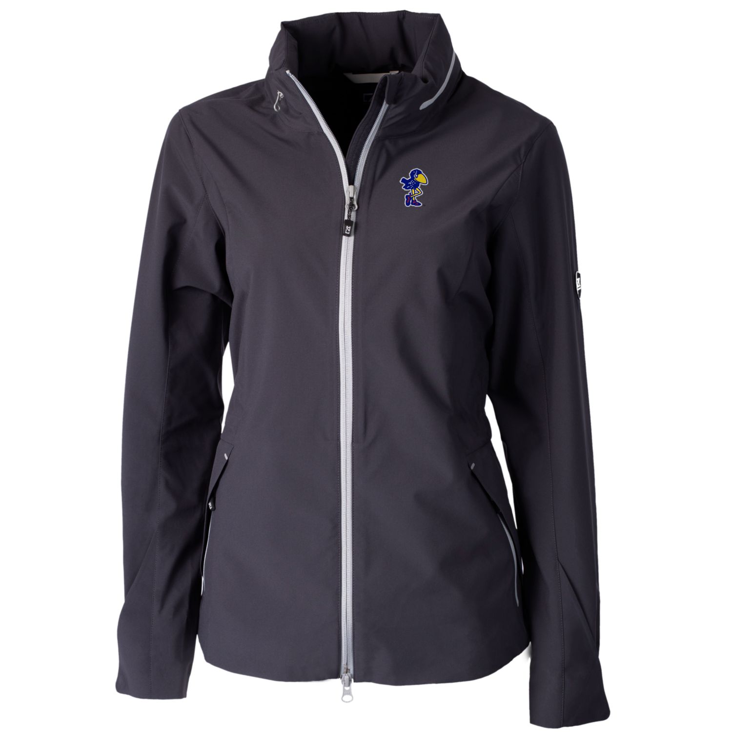 Women's Cutter & Buck Graphite Kansas Jayhawks Vault Vapor Water Repellent Stretch Full-Zip Rain Jacket - Image 6