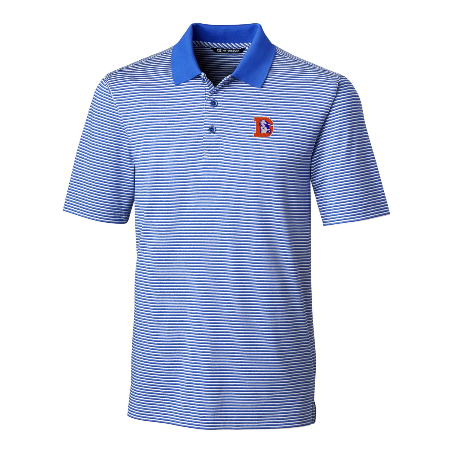 Men's Cutter & Buck Blue Denver Broncos Throwback Logo Forge Tonal Stripe Stretch Polo - Image 6