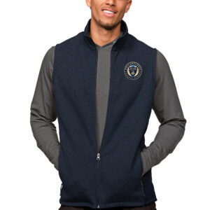 Men's Antigua Heather Navy Philadelphia Union Primary Team Logo Course Full-Zip Vest