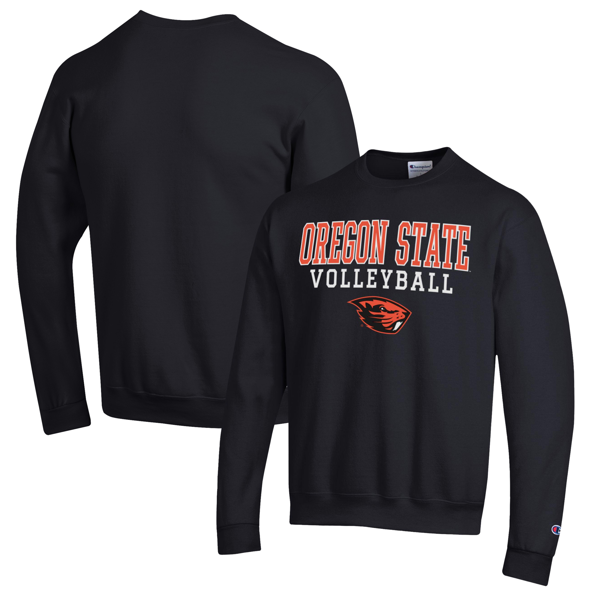 Men's Champion Black Oregon State Beavers Stack Logo Volleyball Powerblend Pullover Sweatshirt - Image 2